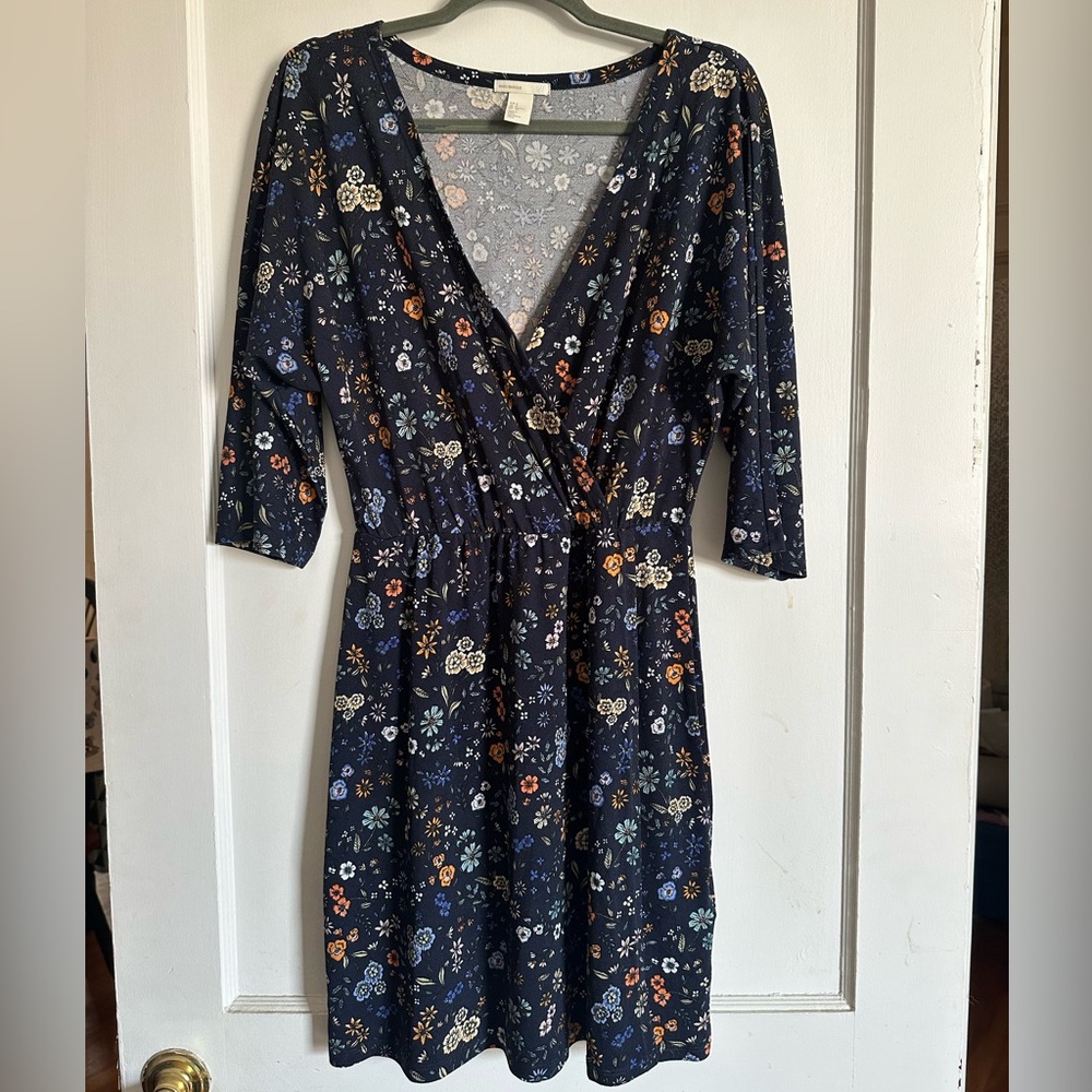 Navy Floral wrap dress